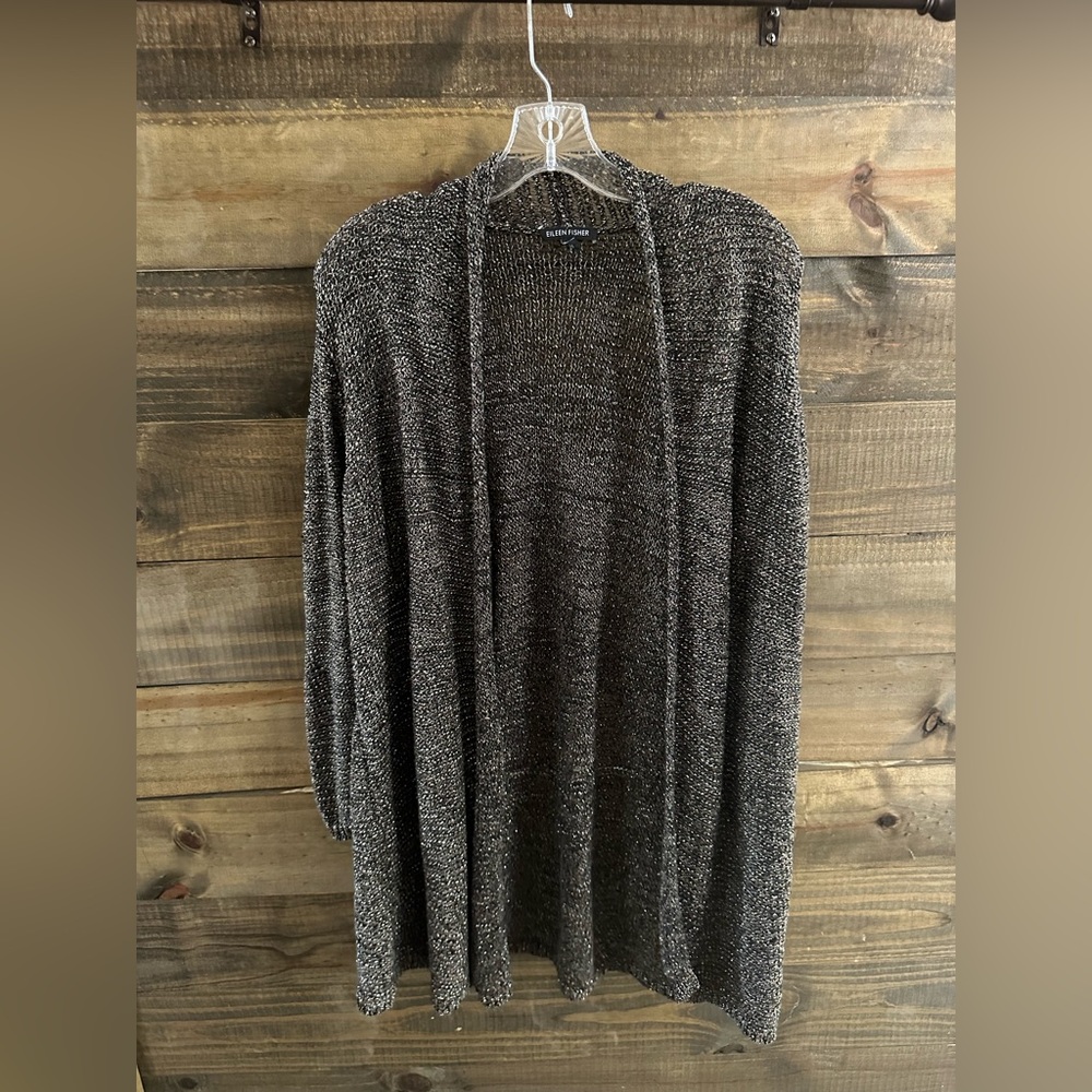 Eileen Fisher Shiny Fishnet Long Sleeve Cardigan sz XL